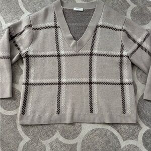 Babaton Plaid V-Neck Sweater - Taupe and Brown